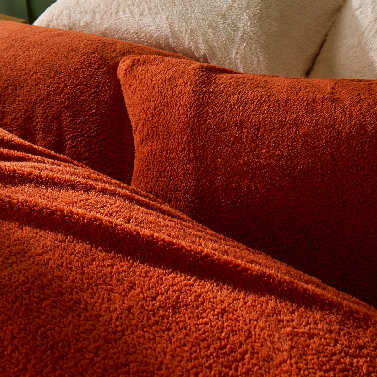 OHS Teddy Fleece Duvet Cover Set, Rust - Single>