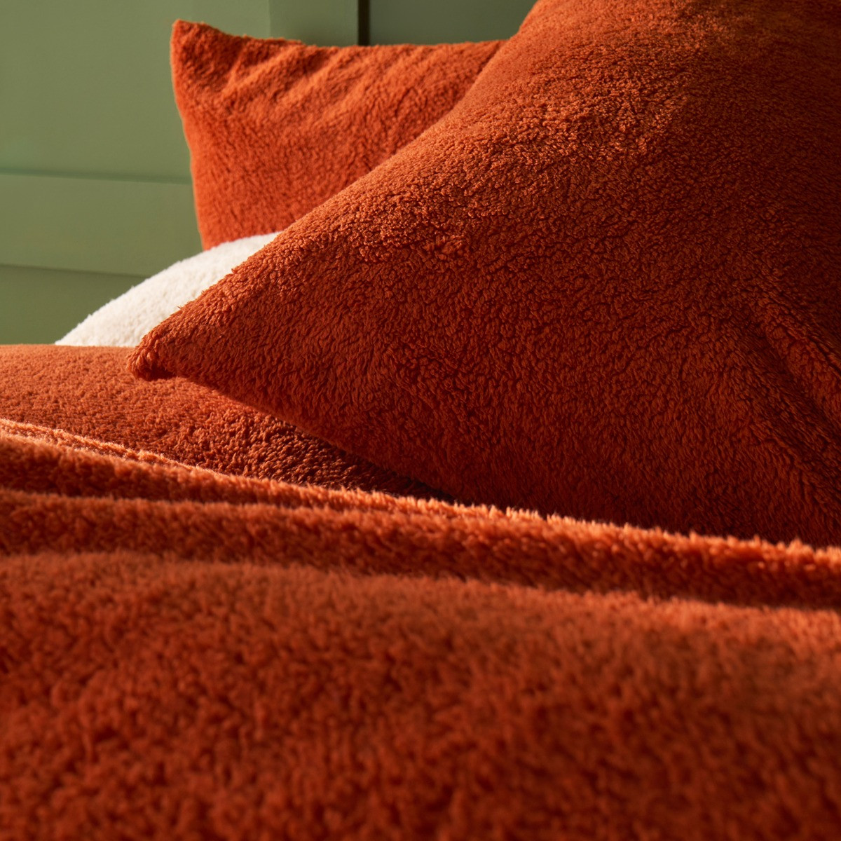 OHS Teddy Fleece Duvet Cover Set, Rust - Single>