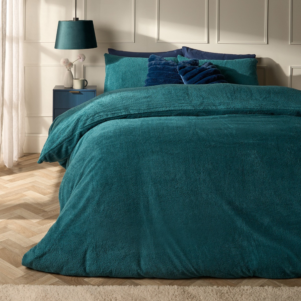 OHS Teddy Fleece Duvet Cover Set, Teal - Superking>