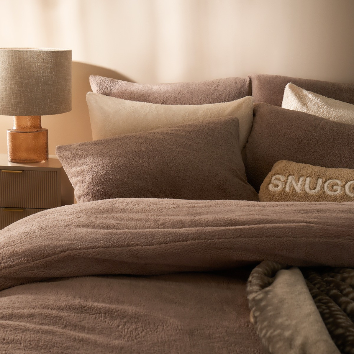 OHS Teddy Fleece Duvet Cover Set, Natural - Single>