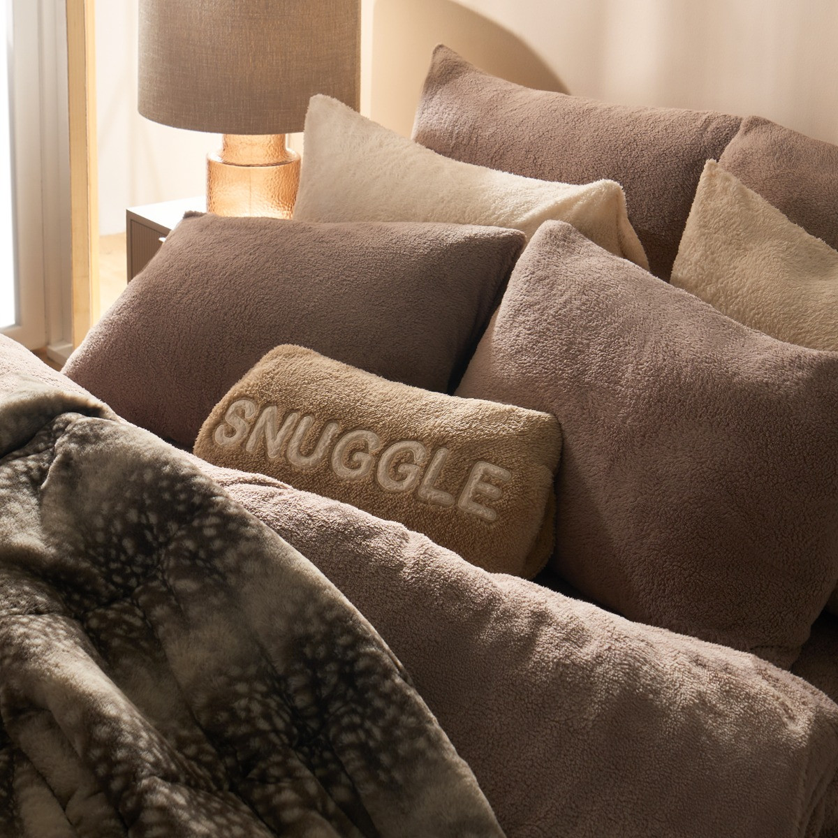 OHS Teddy Fleece Duvet Cover Set, Natural - Single>