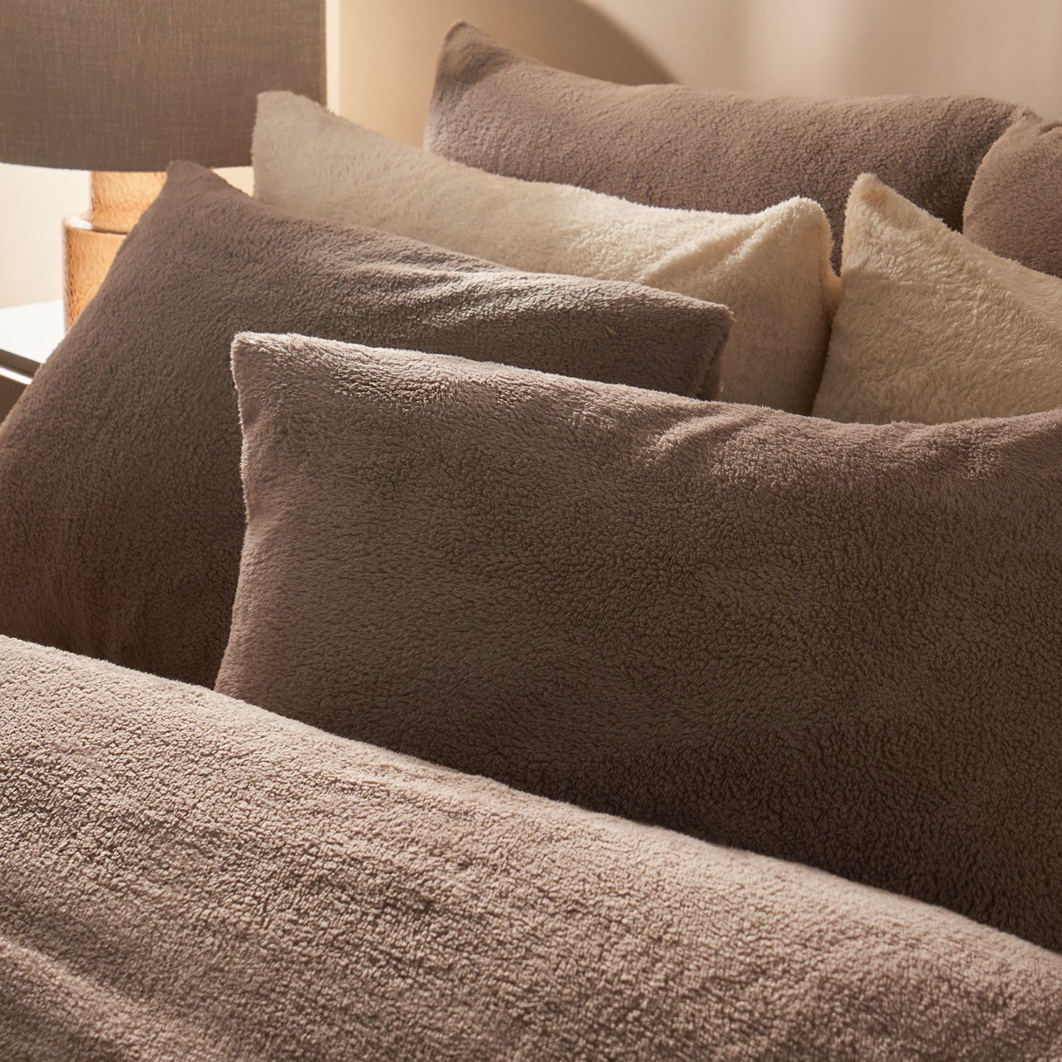 OHS Teddy Fleece Duvet Cover Set, Natural - Double>