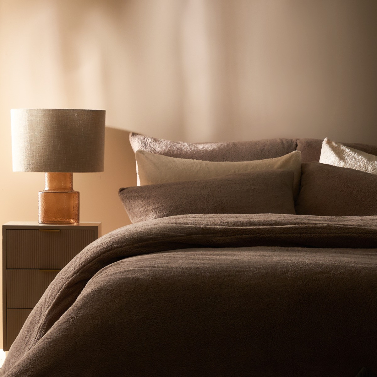 OHS Teddy Fleece Duvet Cover Set - Natural>