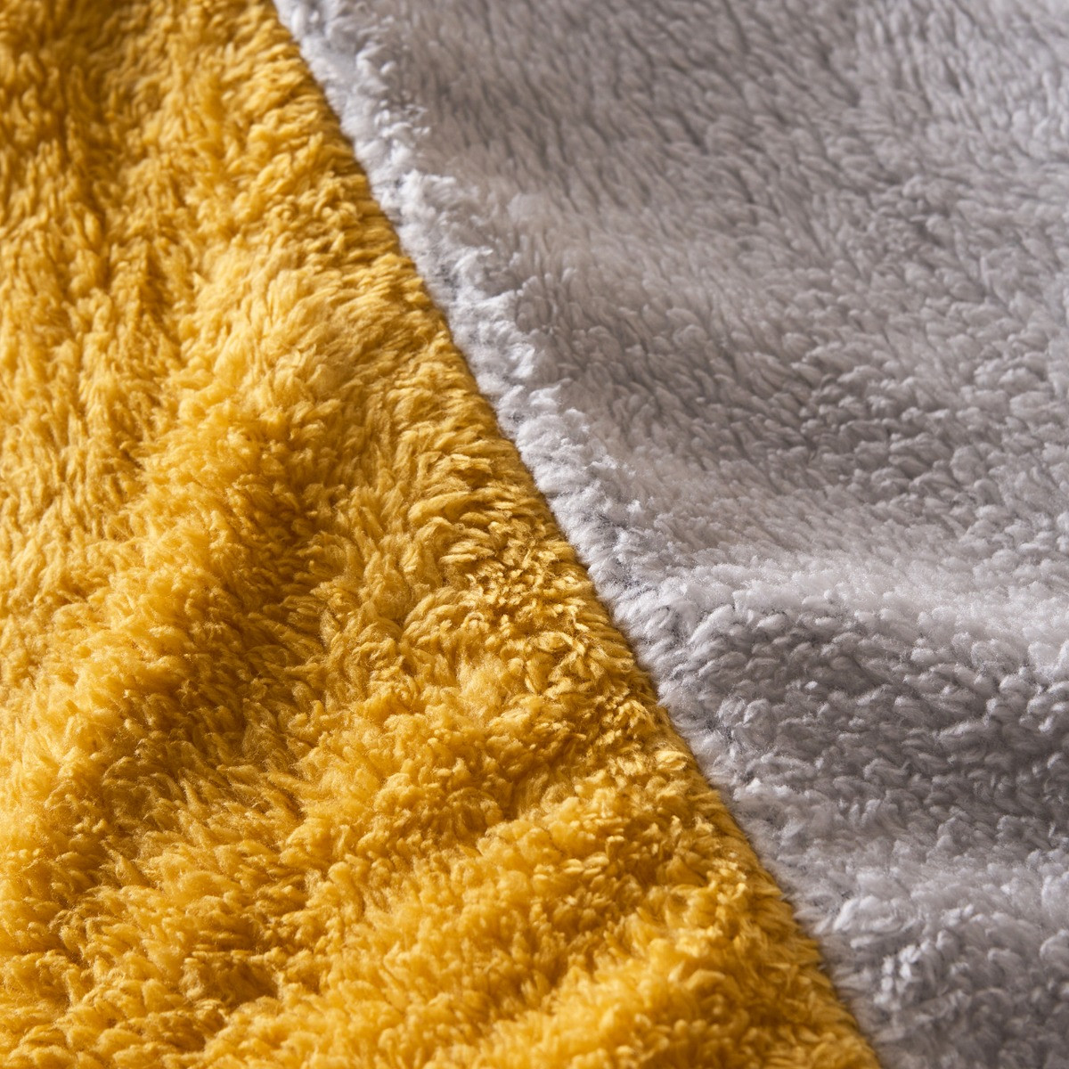 OHS Teddy Fleece Reversible Duvet Cover Set, Ochre/Grey - Single>