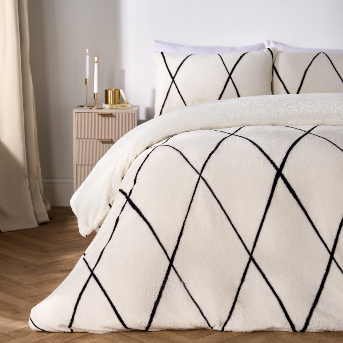 OHS Diamond Check Duvet Cover Set, Monochrome - Single>