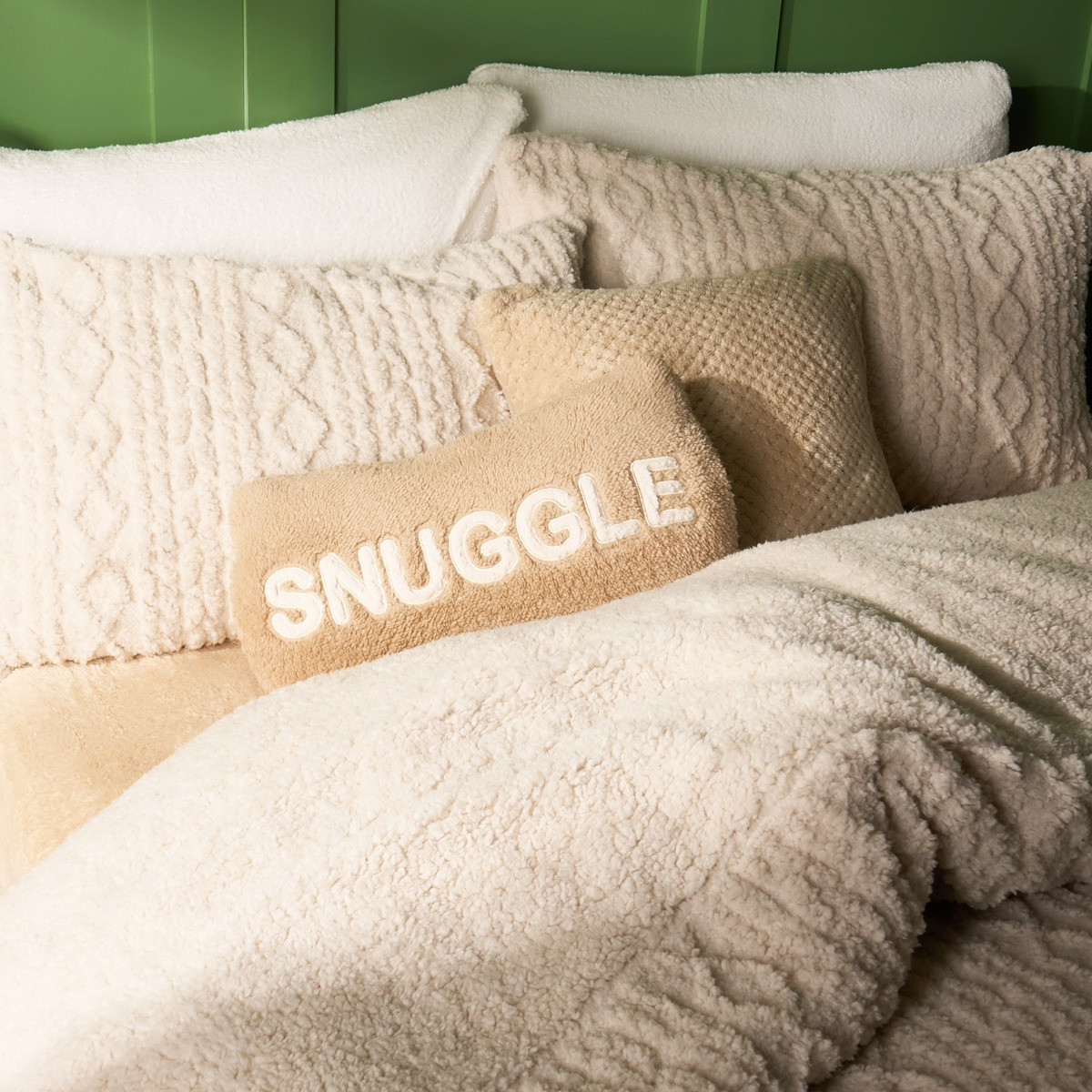 OHS Cable Knit  Sherpa Fleece Duvet Cover Set, Natural - King>