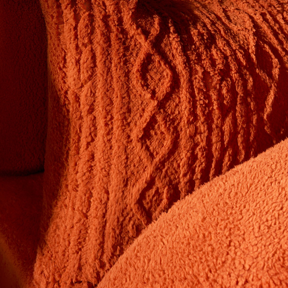 OHS Cable Knit Fleece Duvet Cover Set, Rust - Double>