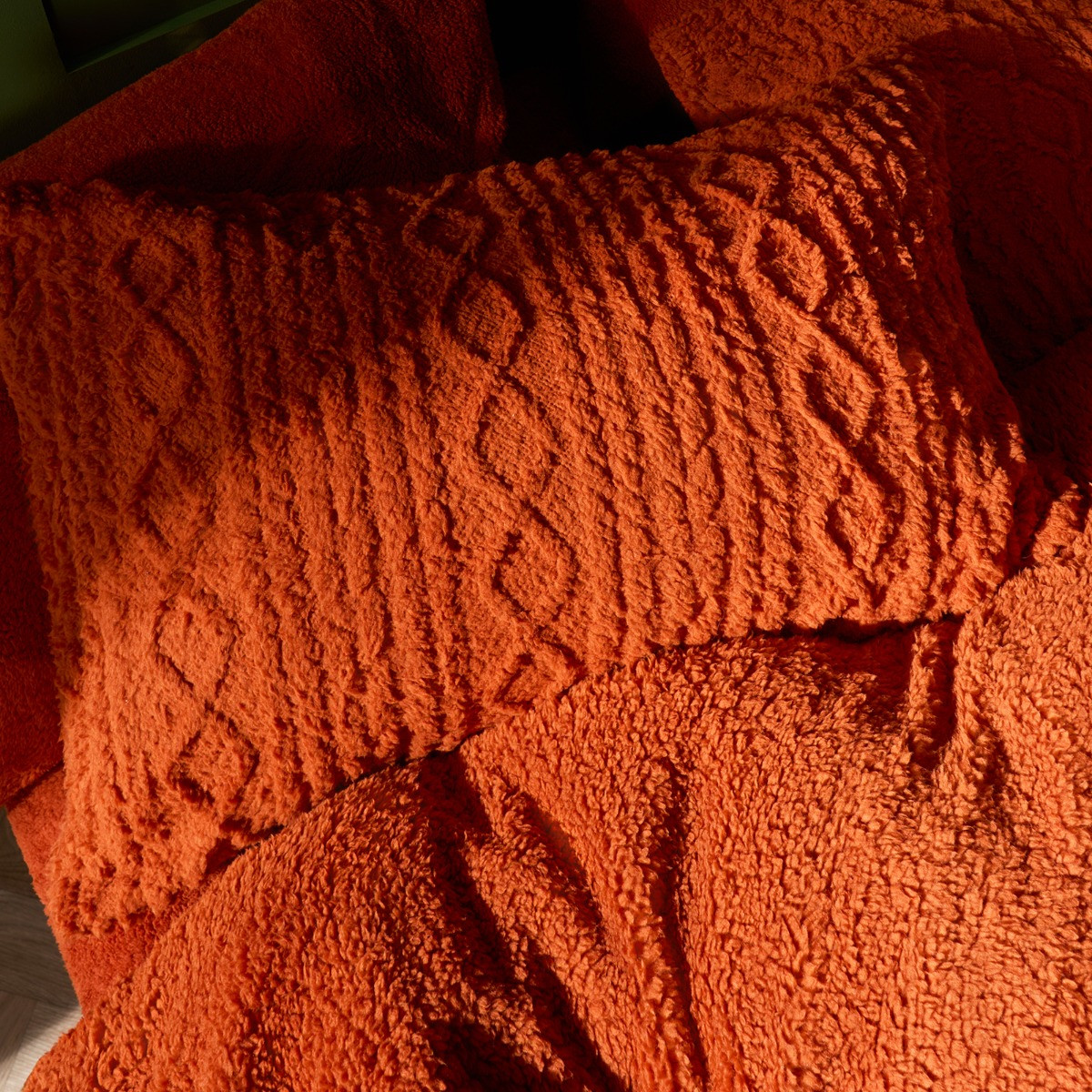 OHS Cable Knit Fleece Duvet Cover Set, Rust - Double>