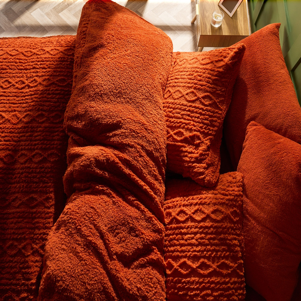 OHS Cable Knit Fleece Duvet Cover Set, Rust - Single>