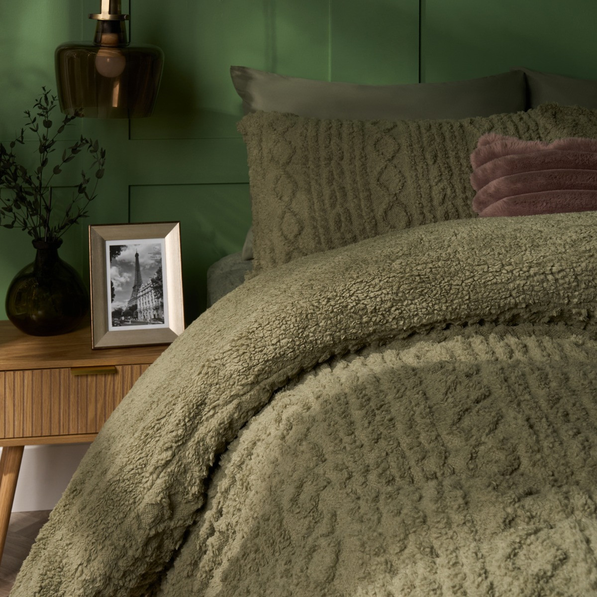 OHS Cable Knit Fleece Duvet Cover Set - Woodland Green>