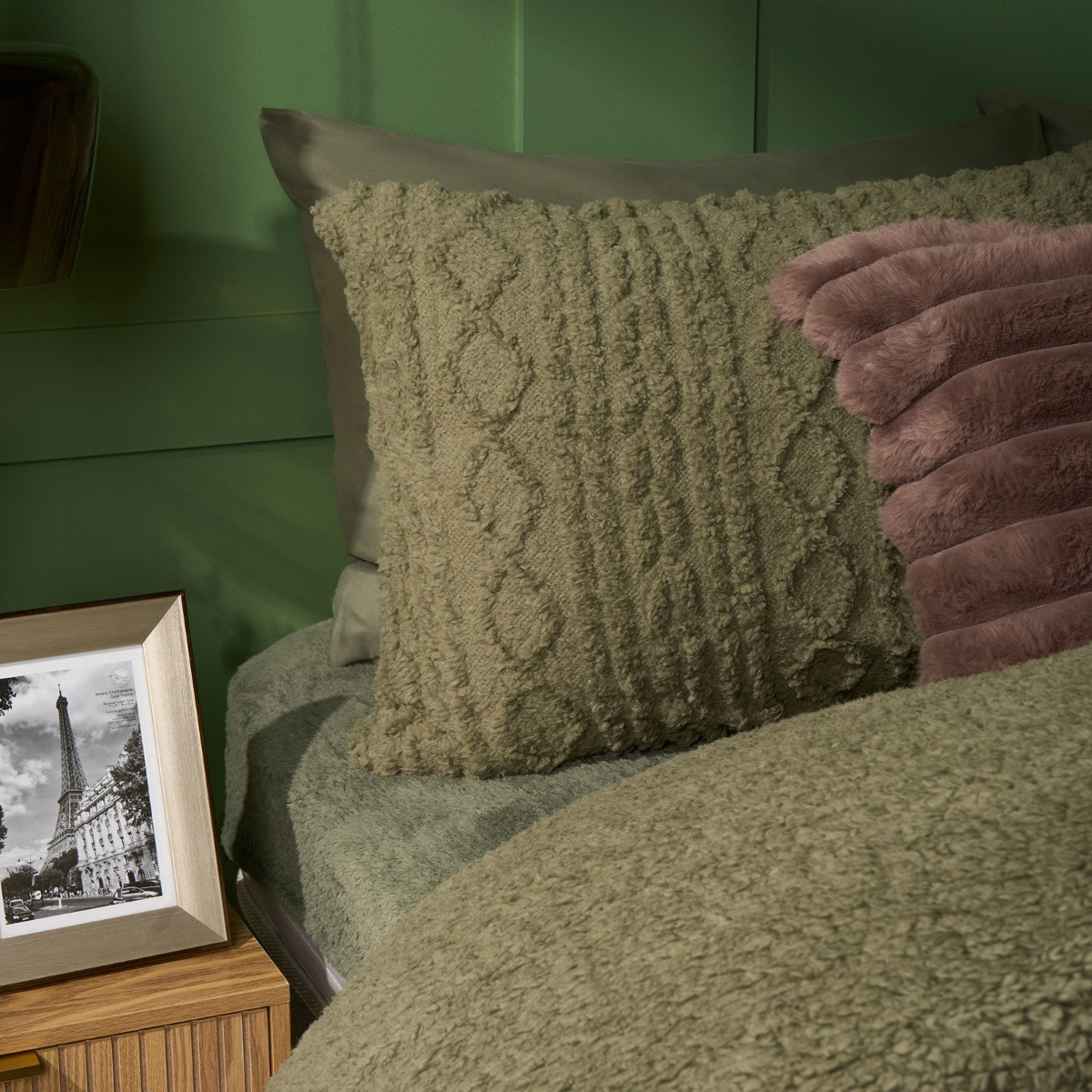 OHS Cable Knit Fleece Duvet Cover Set - Woodland Green>
