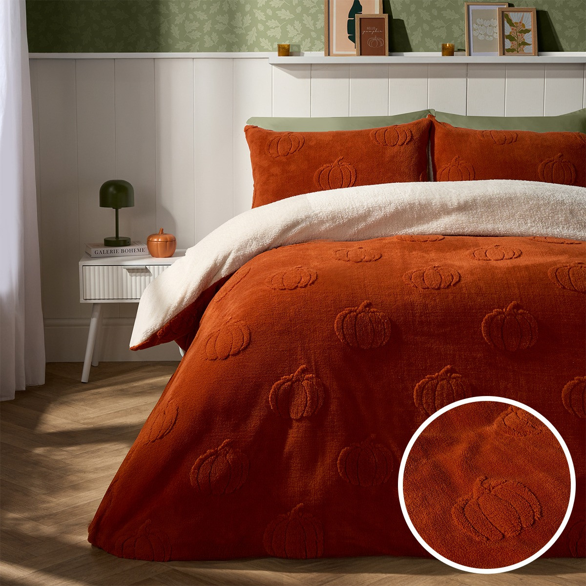 OHS Tufted Pumpkin Teddy Duvet Cover Set - Burnt Orange>
