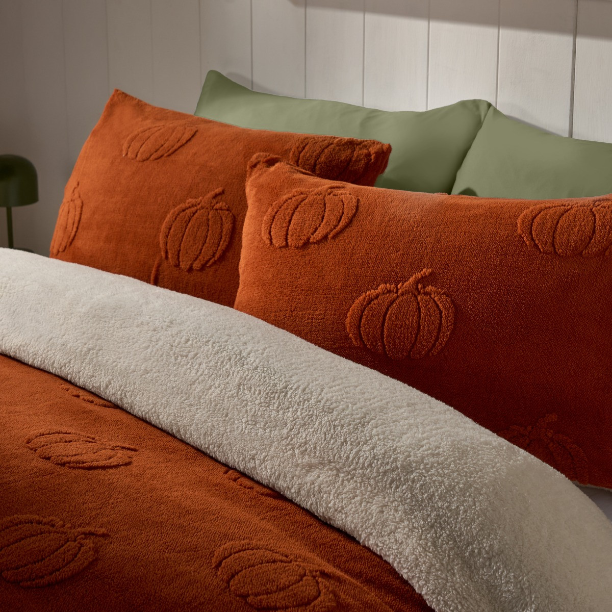 OHS Tufted Pumpkin Teddy Duvet Cover Set, Burnt Orange - King>
