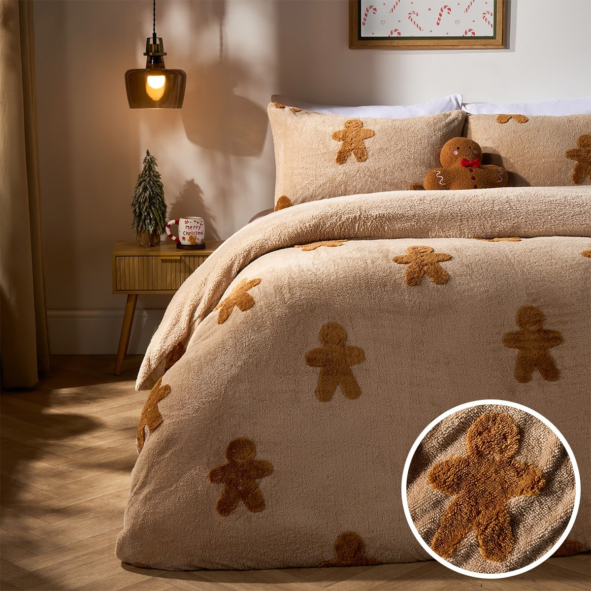 OHS Tufted Gingerbread Man Teddy Duvet Cover Set - Natural >