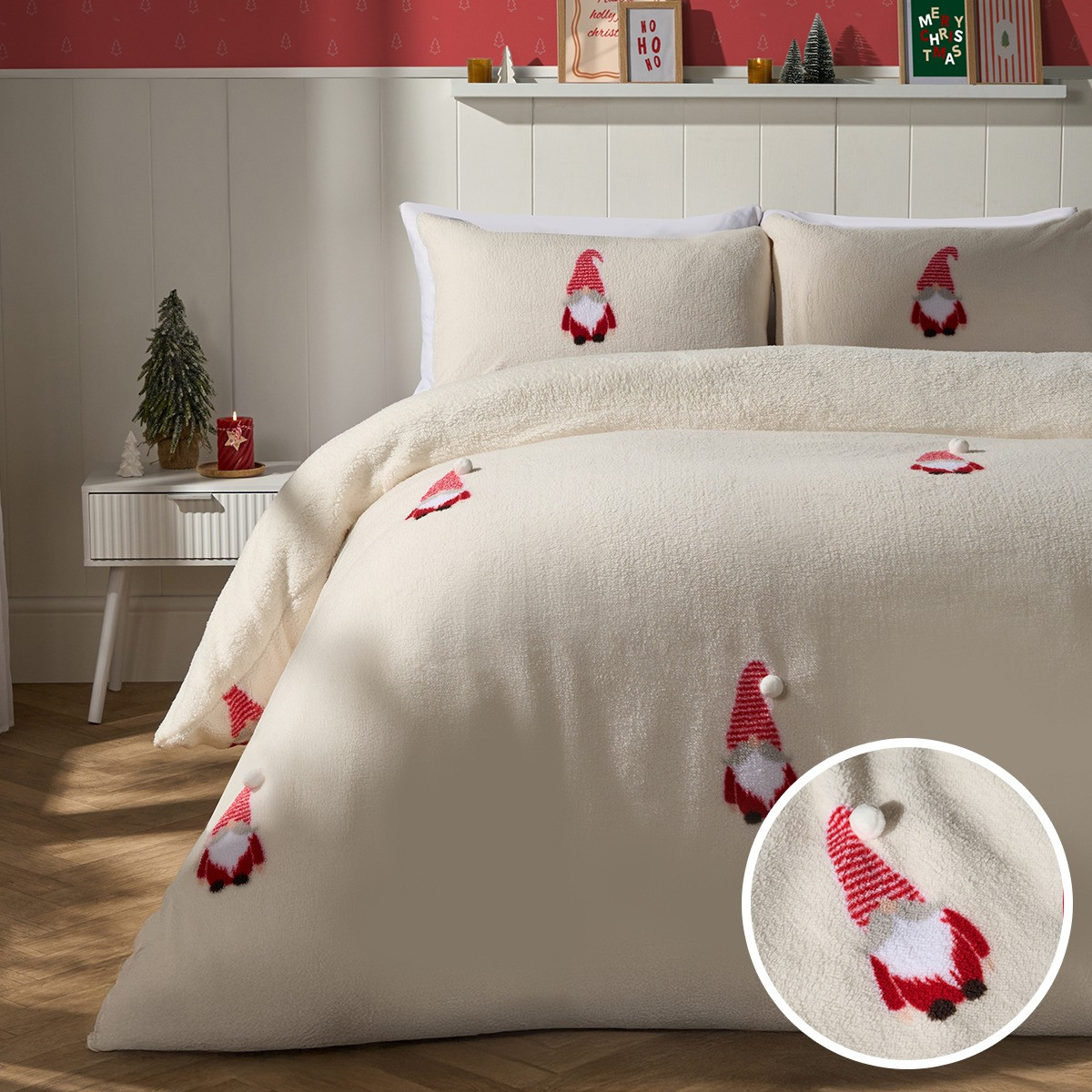 OHS Tufted Gonk Teddy Duvet Cover Set, Cream - King>