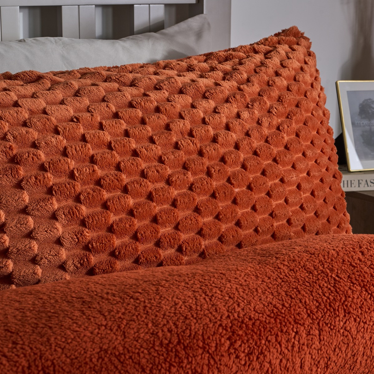OHS Waffle Fleece Duvet Cover Set - Rust>