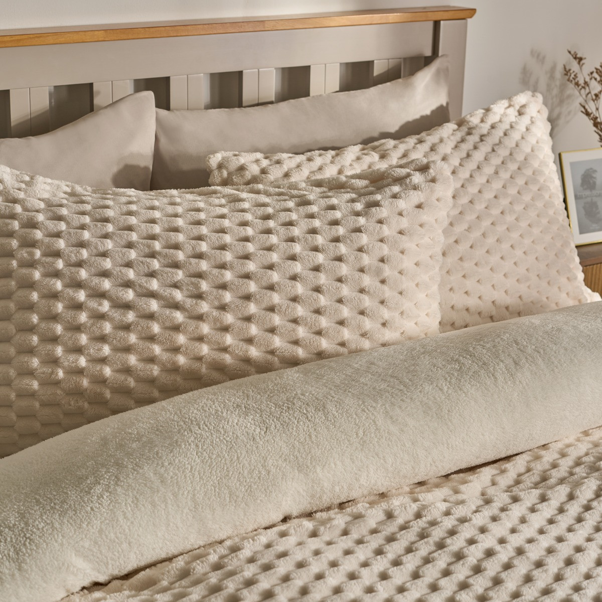 OHS Waffle Fleece Duvet Cover Set - Cream>