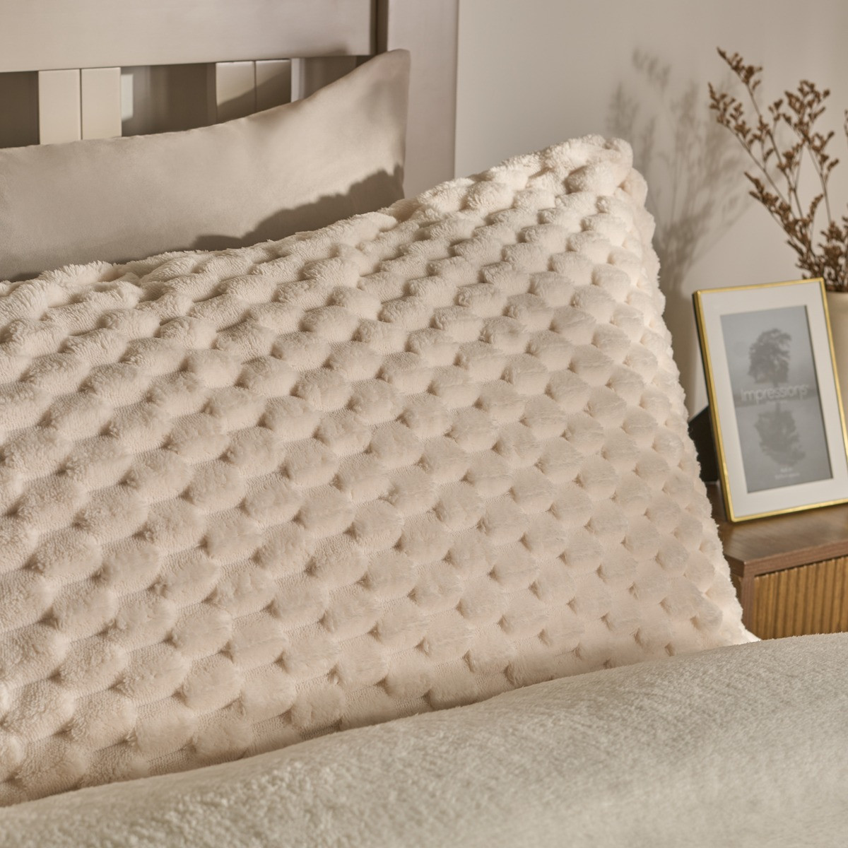 OHS Waffle Fleece Duvet Cover Set - Cream>
