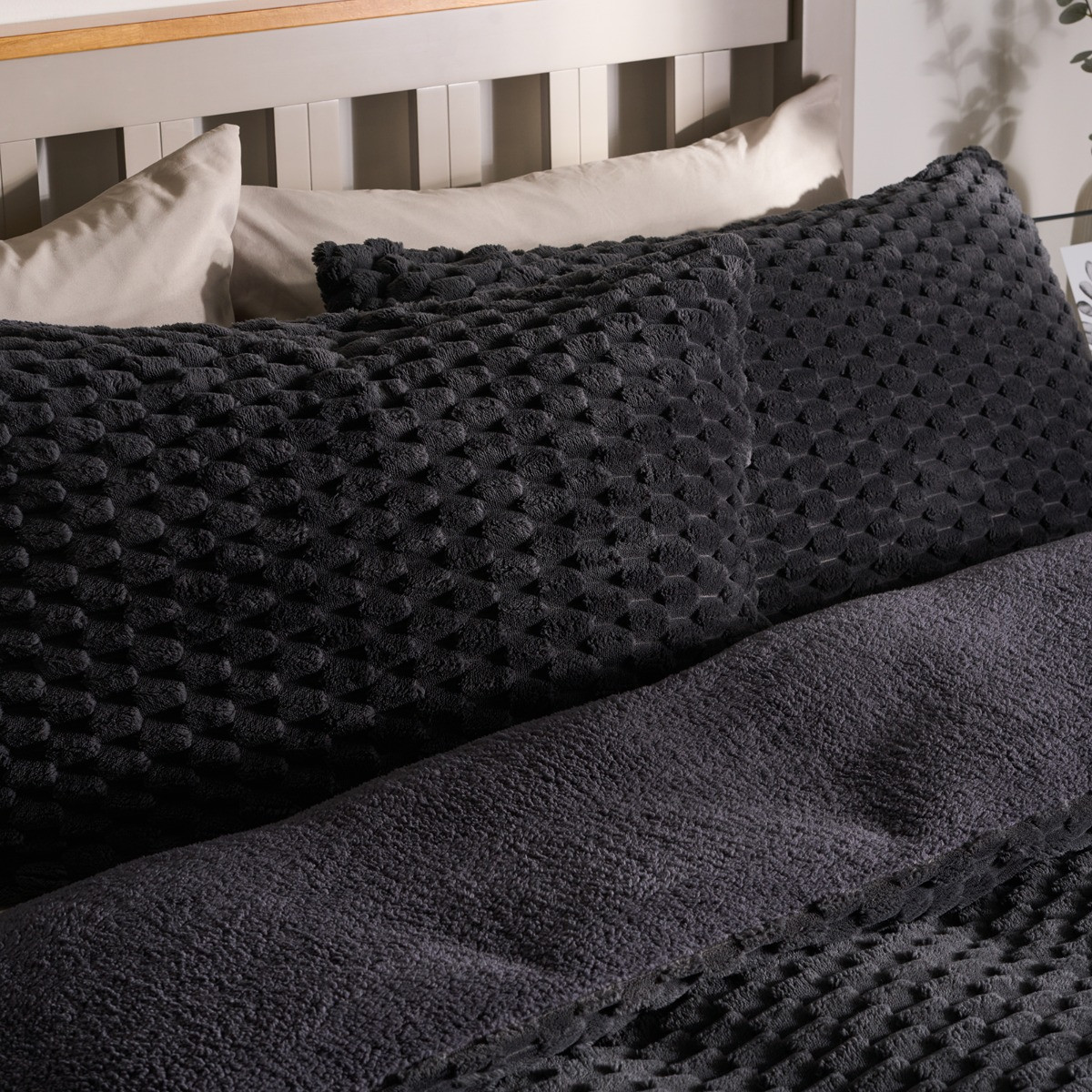 OHS Waffle Fleece Duvet Cover Set - Charcoal>