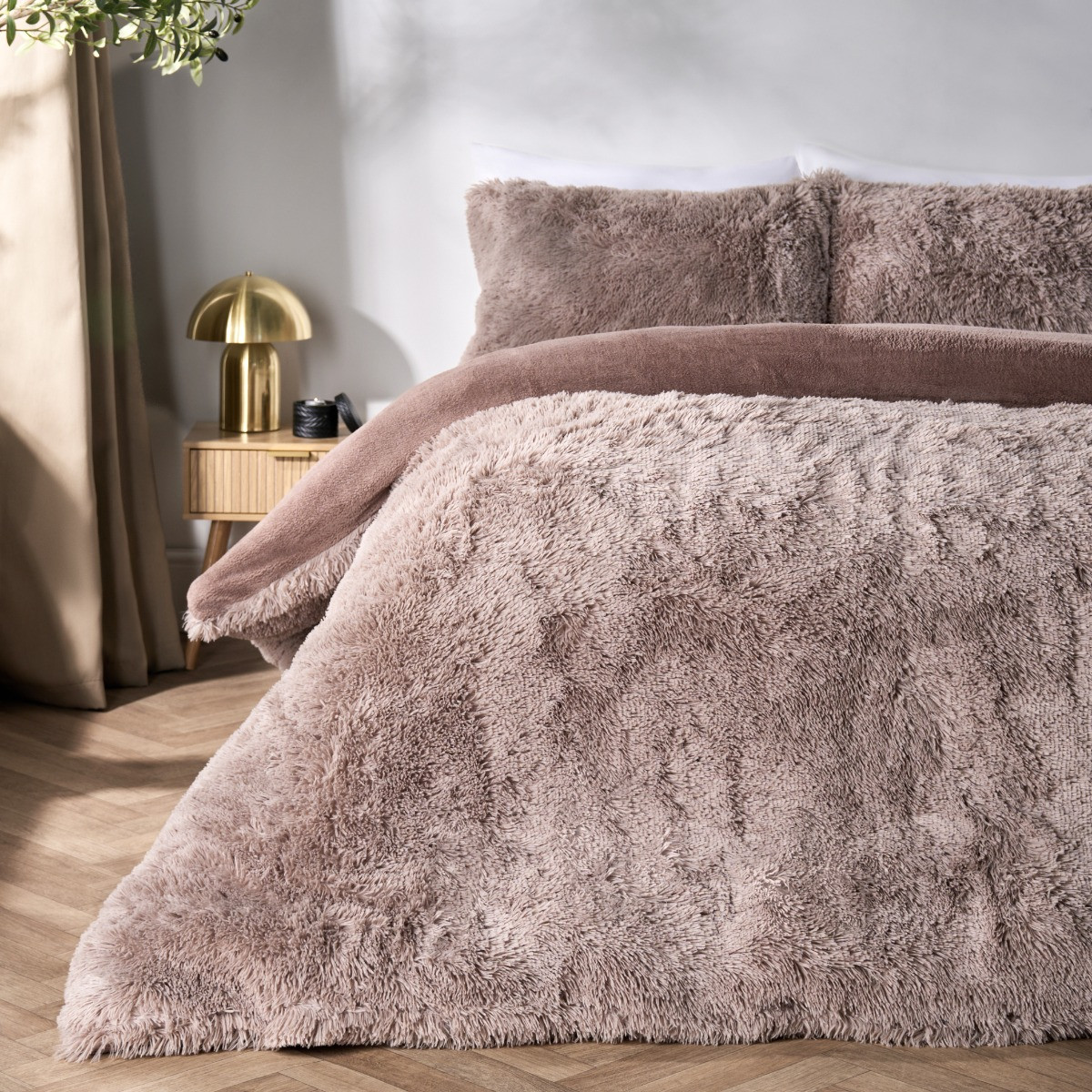 OHS Fluffy Fleece Duvet Cover Set - Natural>