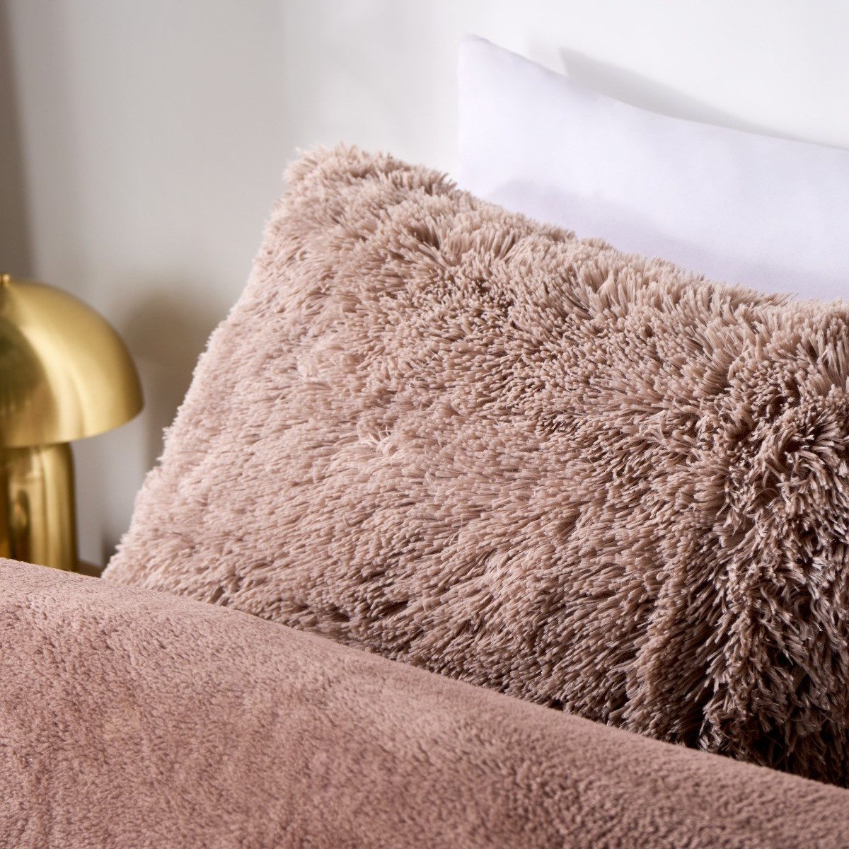 OHS Fluffy Fleece Duvet Cover Set, Natural - Double>