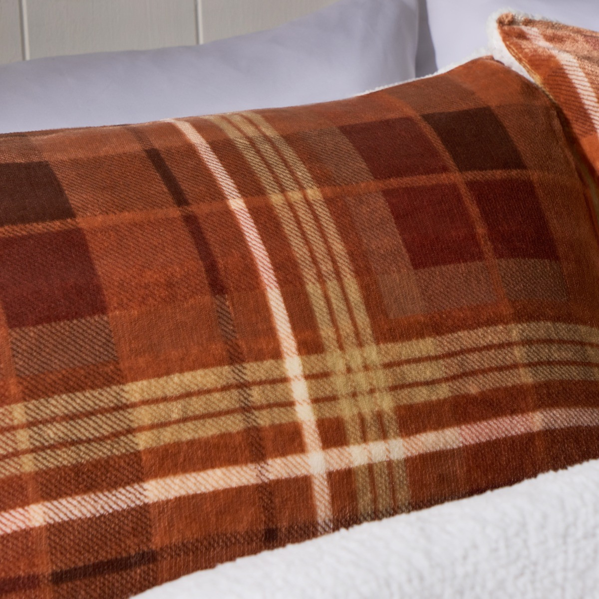 OHS Autumn Check Fleece Duvet Cover Set , Rust - Double>
