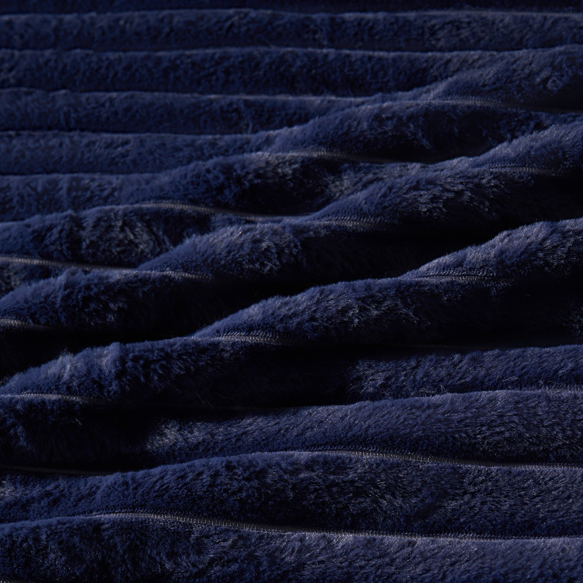 OHS Ribbed Faux Fur Duvet Cover Set, Navy - Superking>