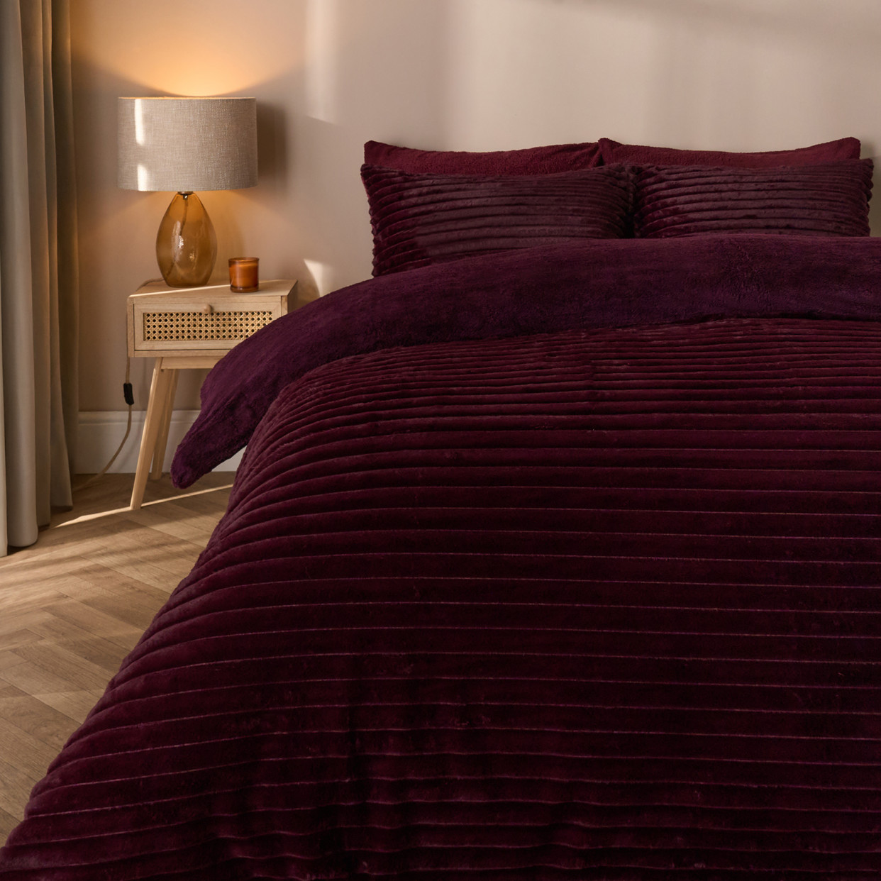 OHS Ribbed Faux Fur Duvet Cover Set - Burgundy>