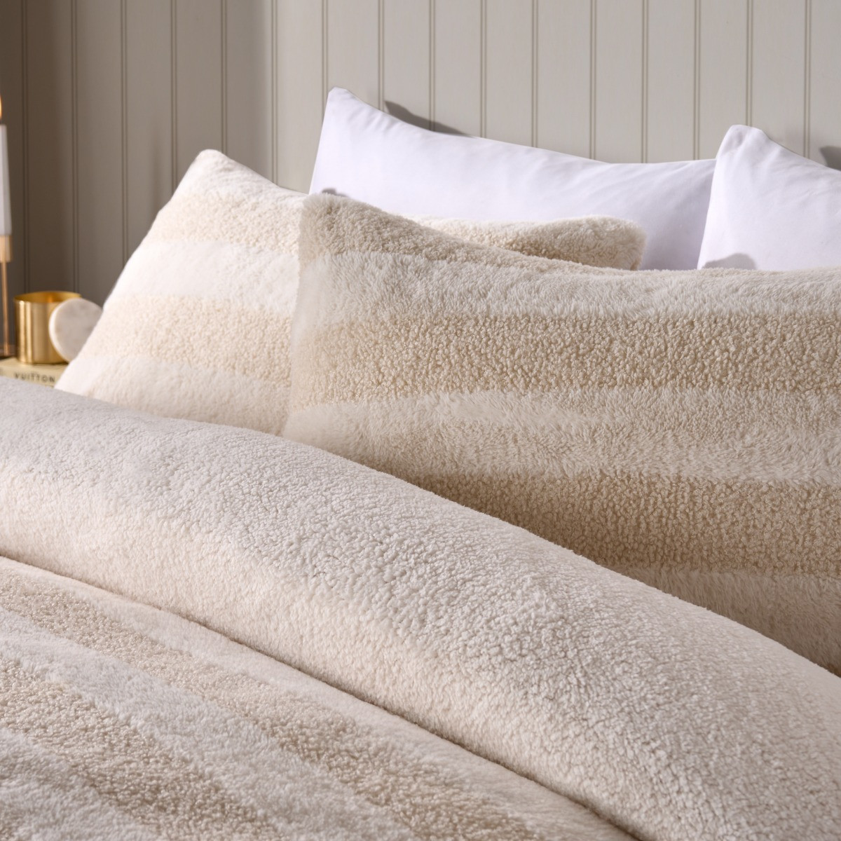 OHS Tufted Boucle Stripe Fleece Duvet Cover Set - Natural>