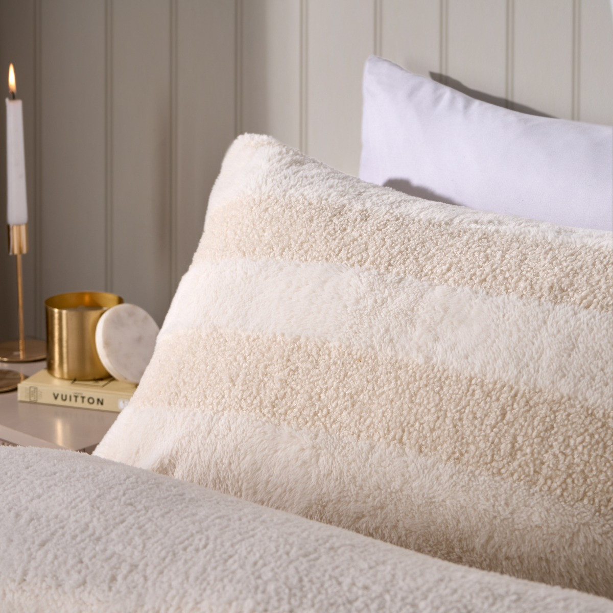 OHS Tufted Boucle Stripe Fleece Duvet Cover Set - Natural>