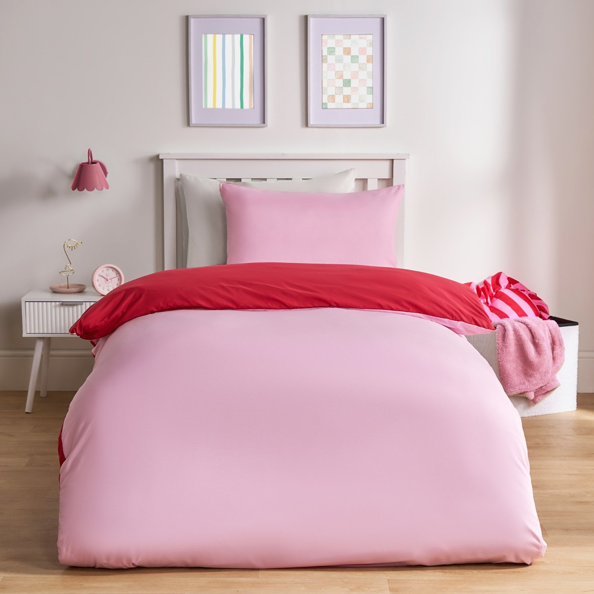 OHS Reversible Duvet Cover Set  - Pink/Red>