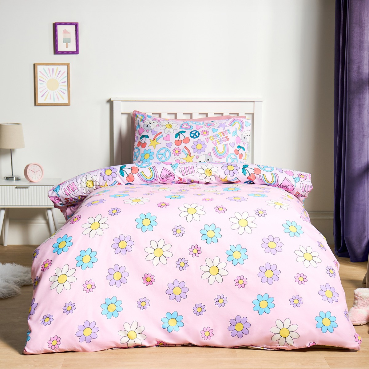 OHS Positive Vibes Duvet Cover Set, Multi - Single>
