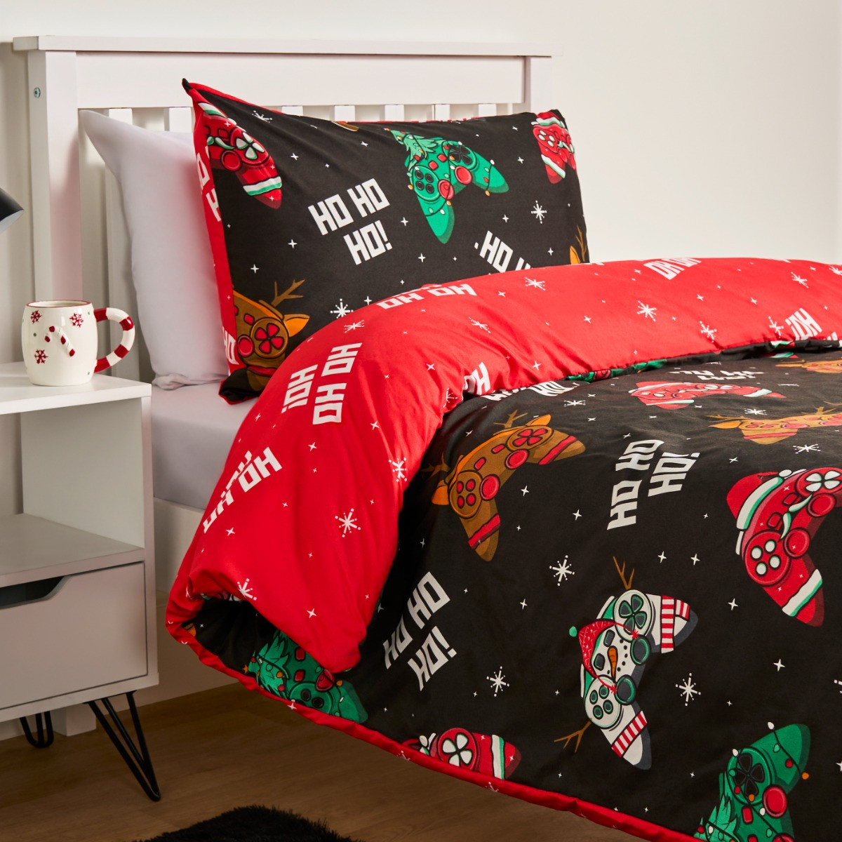OHS Christmas Gaming Duvet Cover Set, Black - Double>