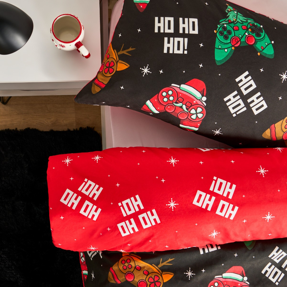 OHS Christmas Gaming Duvet Cover Set, Black - Single>