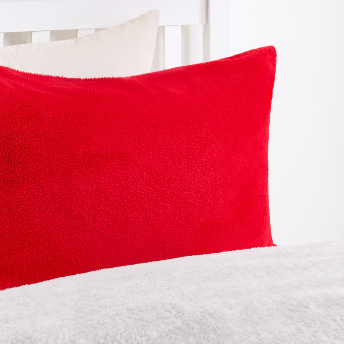 OHS Teddy Fleece Reversible Duvet Cover Set, Red/Grey - Single>