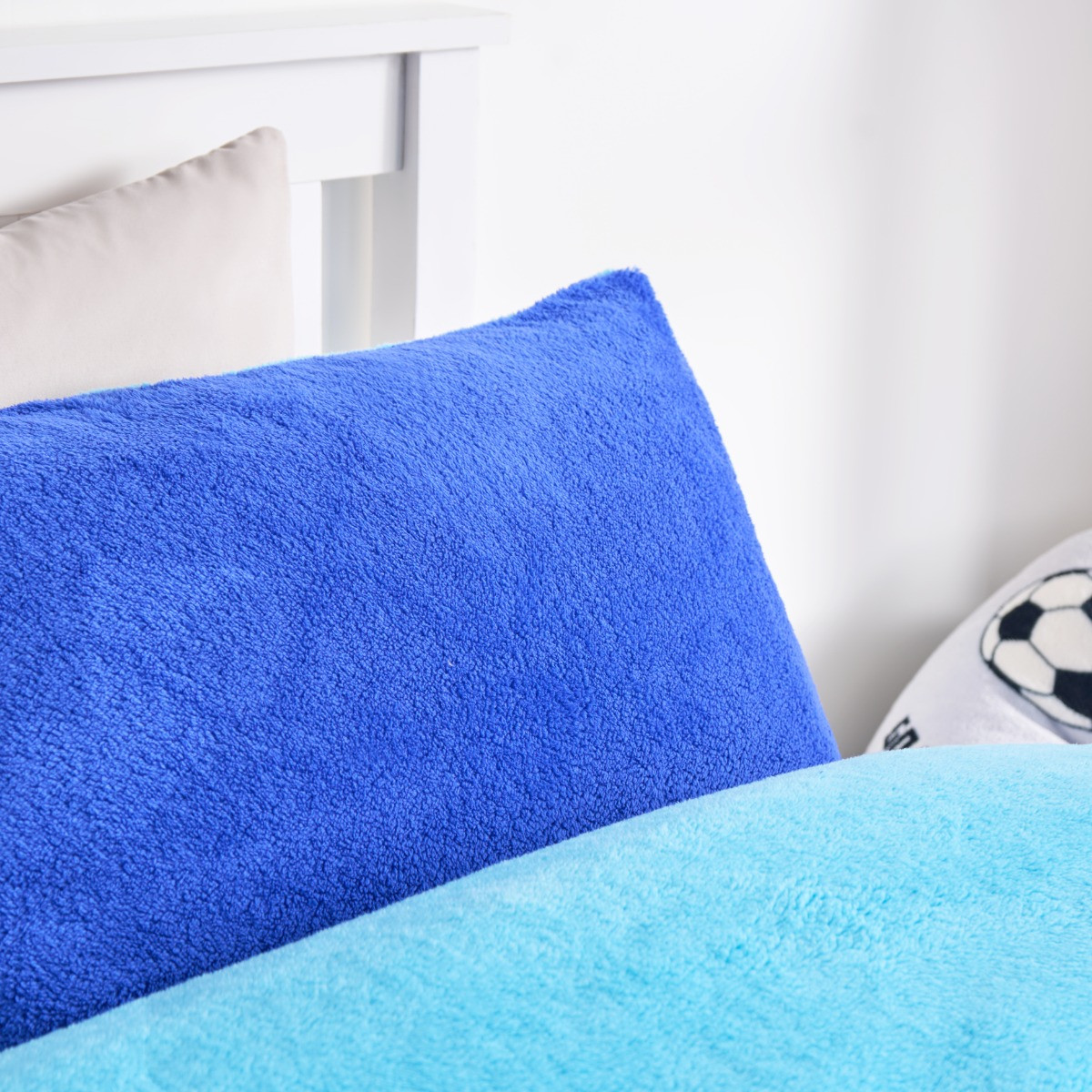 OHS Teddy Fleece Reversible Duvet Cover Set, Blue/Sea Blue - Double>