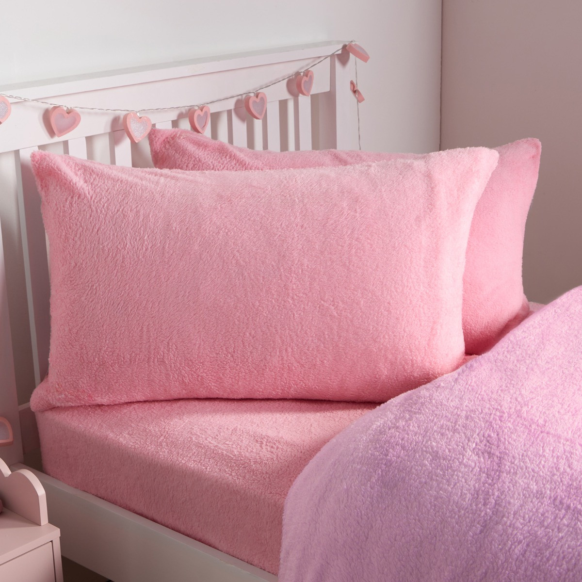 OHS Teddy Fleece Reversible Duvet Cover Set, Pink/ Lilac - Double>