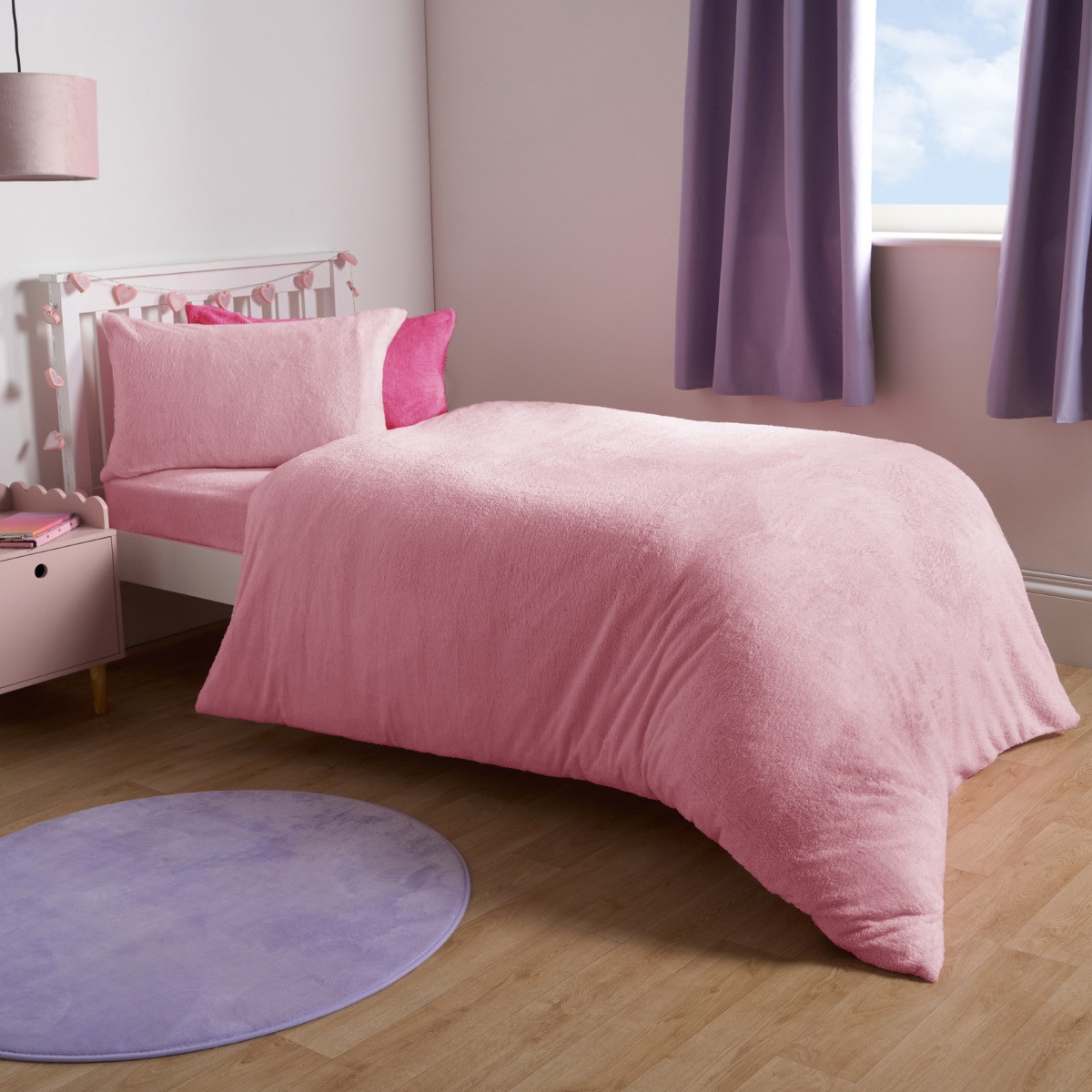 OHS Teddy Fleece Reversible Duvet Cover Set - Pink/ Bright Pink>