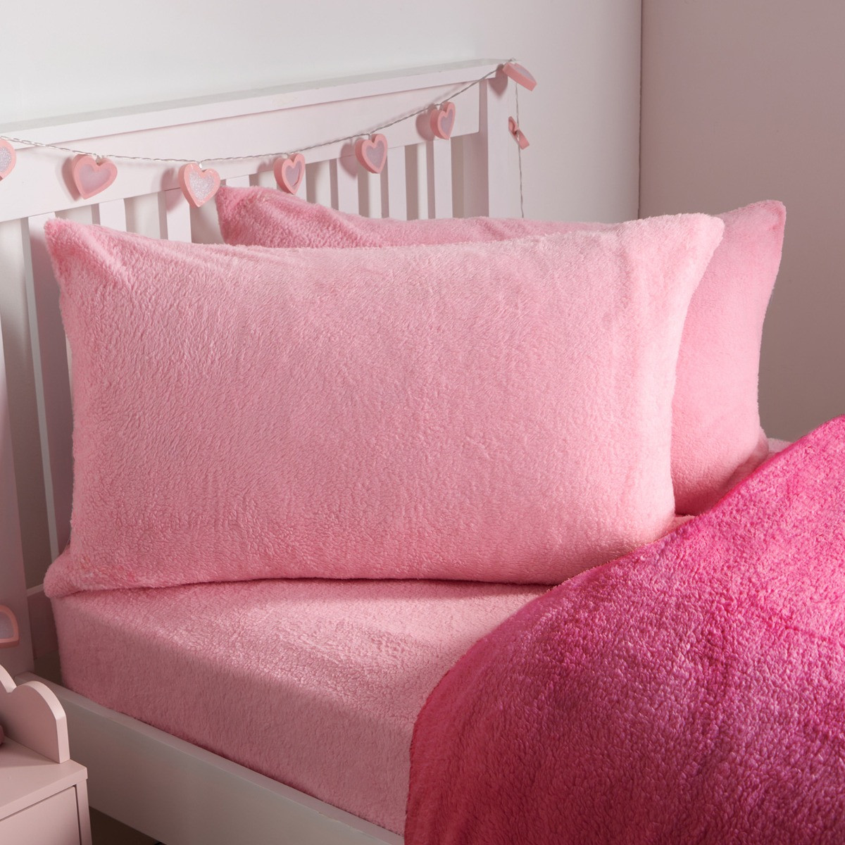 OHS Teddy Fleece Reversible Duvet Cover Set - Pink/ Bright Pink>
