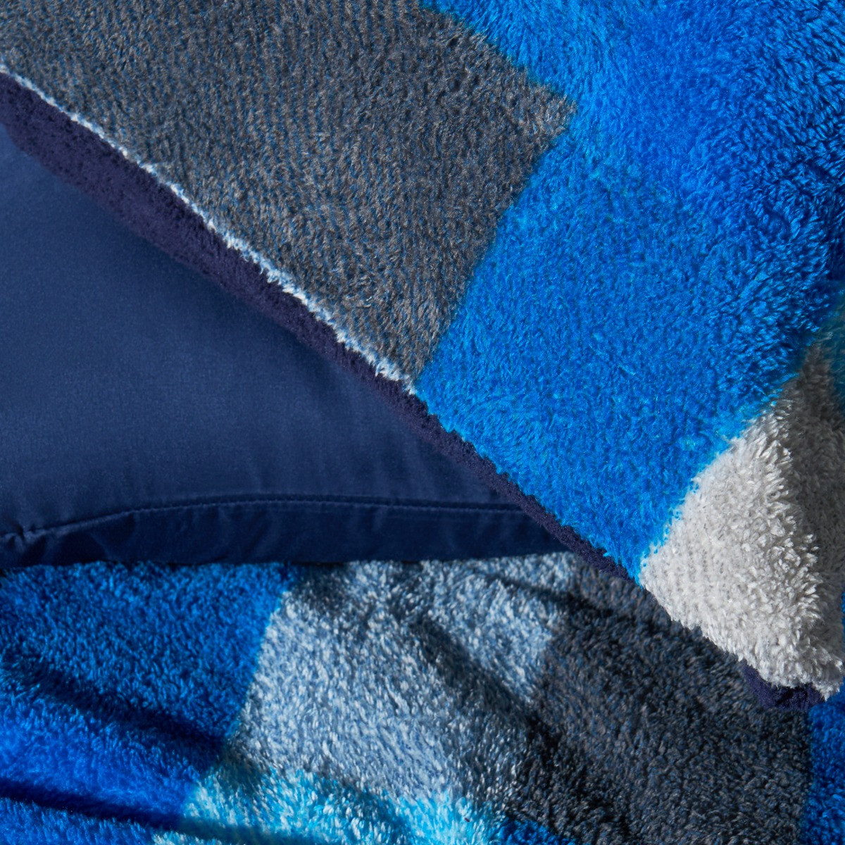 OHS Patchwork Check Teddy Duvet Cover Set - Navy/Grey>