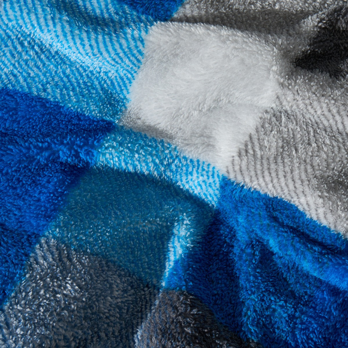 OHS Patchwork Check Teddy Duvet Cover Set - Navy/Grey>