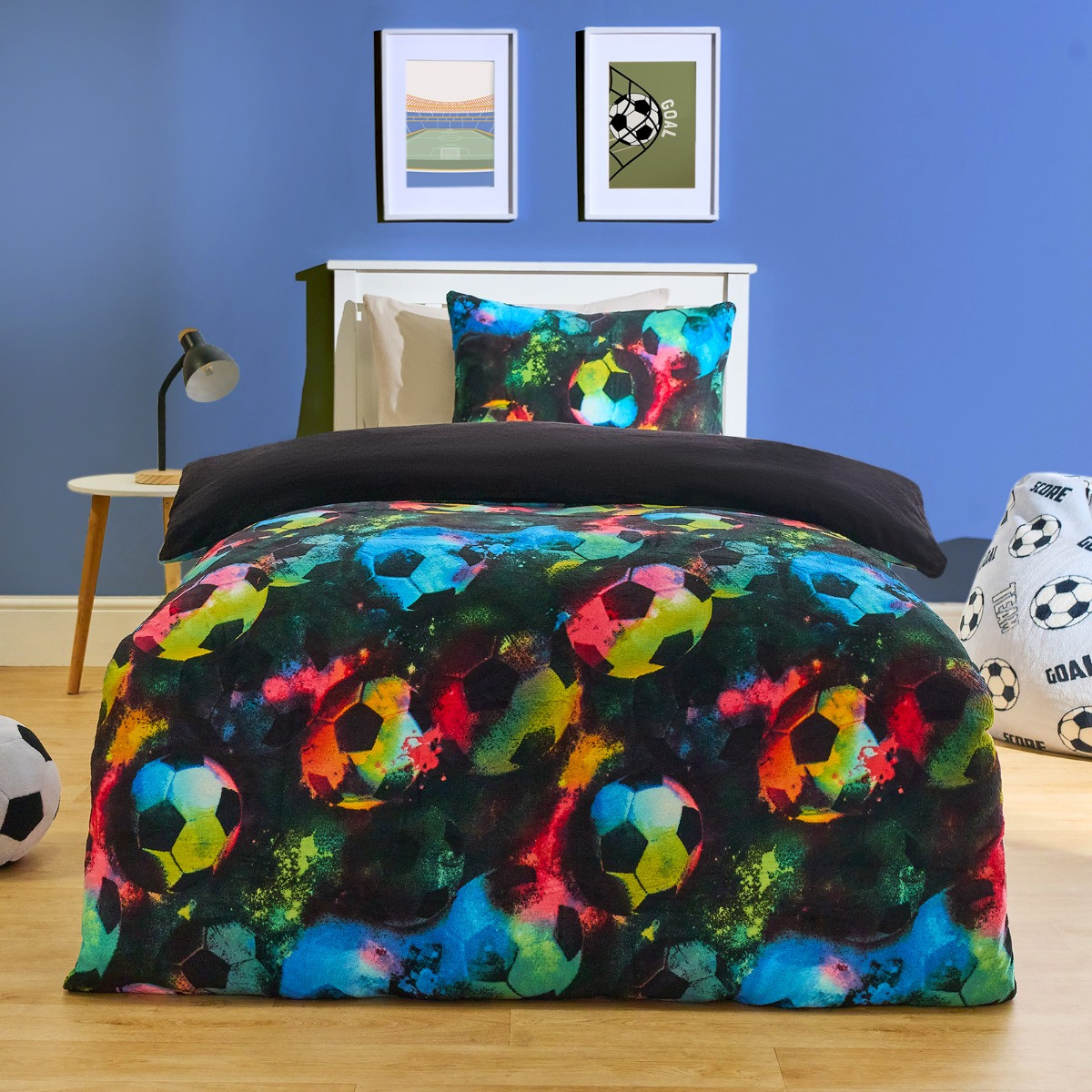 OHS Kids Football Fleece Duvet Cover Set, Neon - Double>