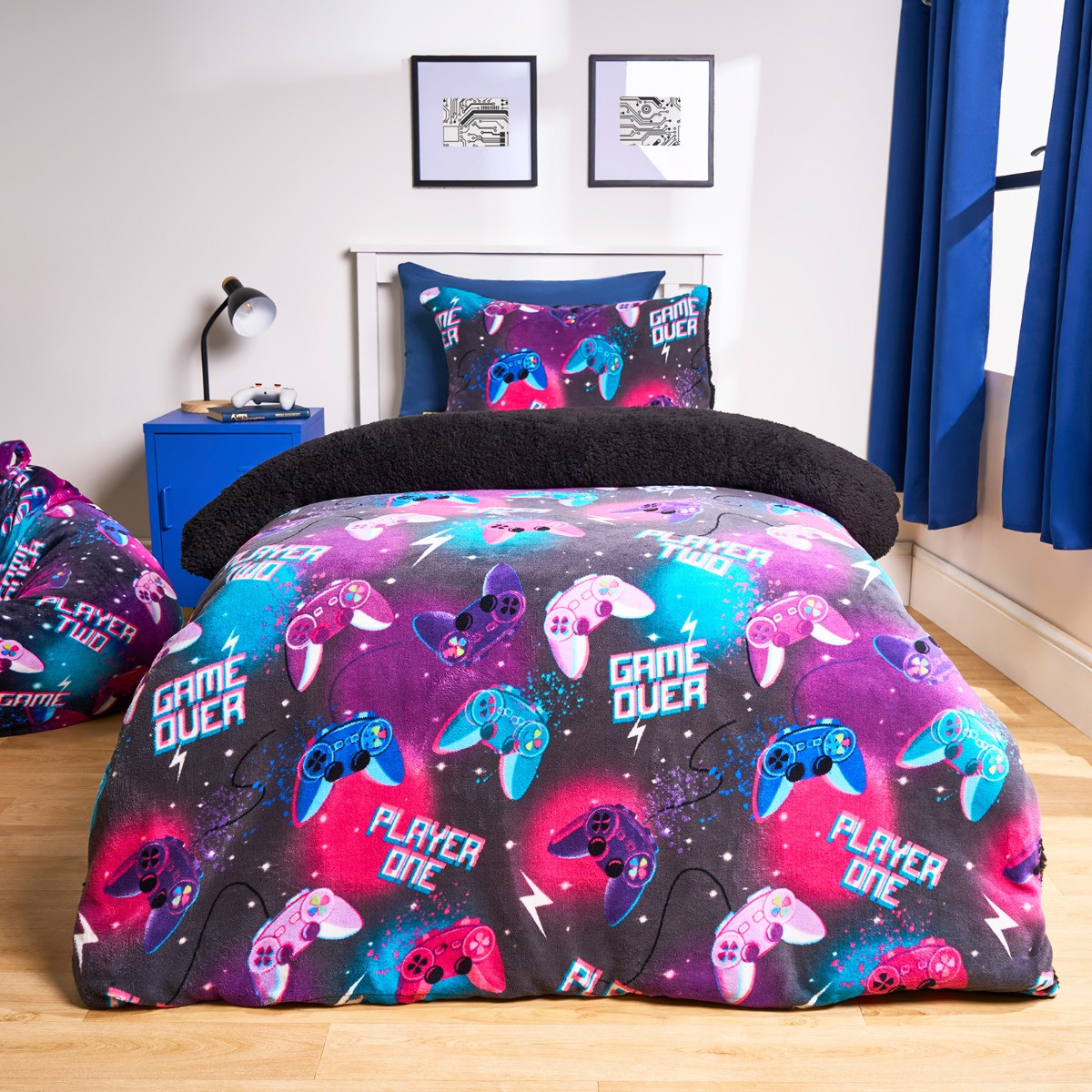 OHS Gaming Fleece Duvet Cover Set - Neon>