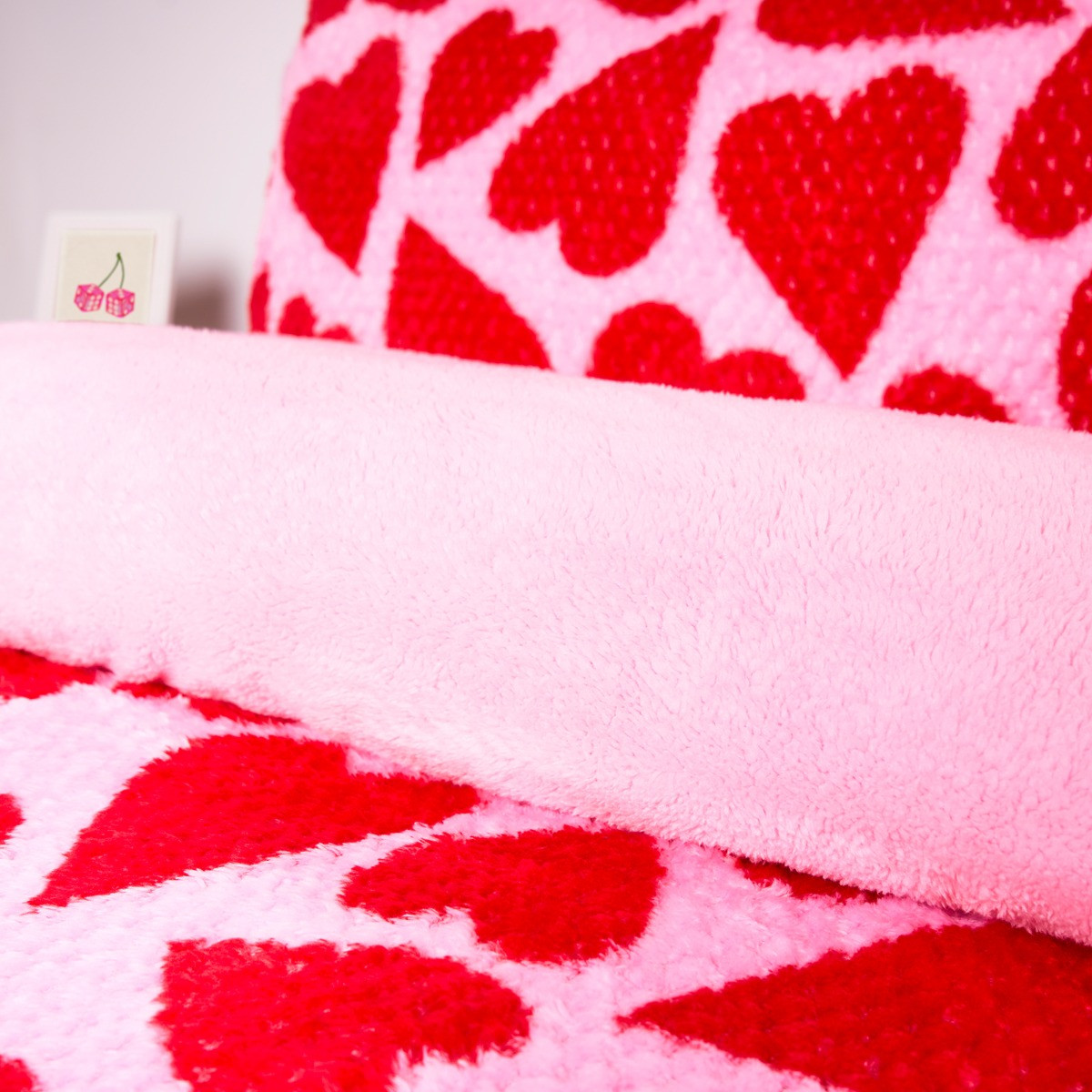 OHS Heart Print Waffle Fleece Duvet Cover Set - Pink/Red>
