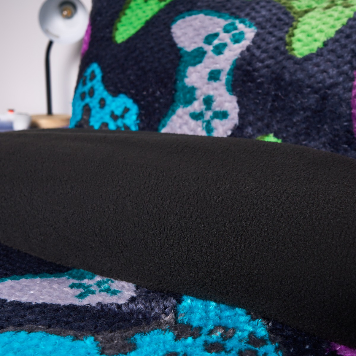 OHS Gaming Print Waffle Fleece Duvet Cover Set - Navy >