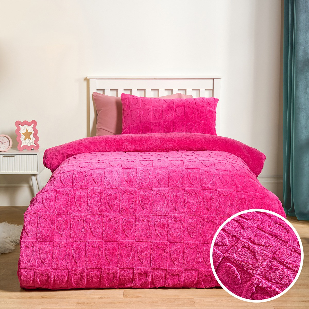 OHS Heart Tufted Fleece Duvet Cover Set - Hot Pink >