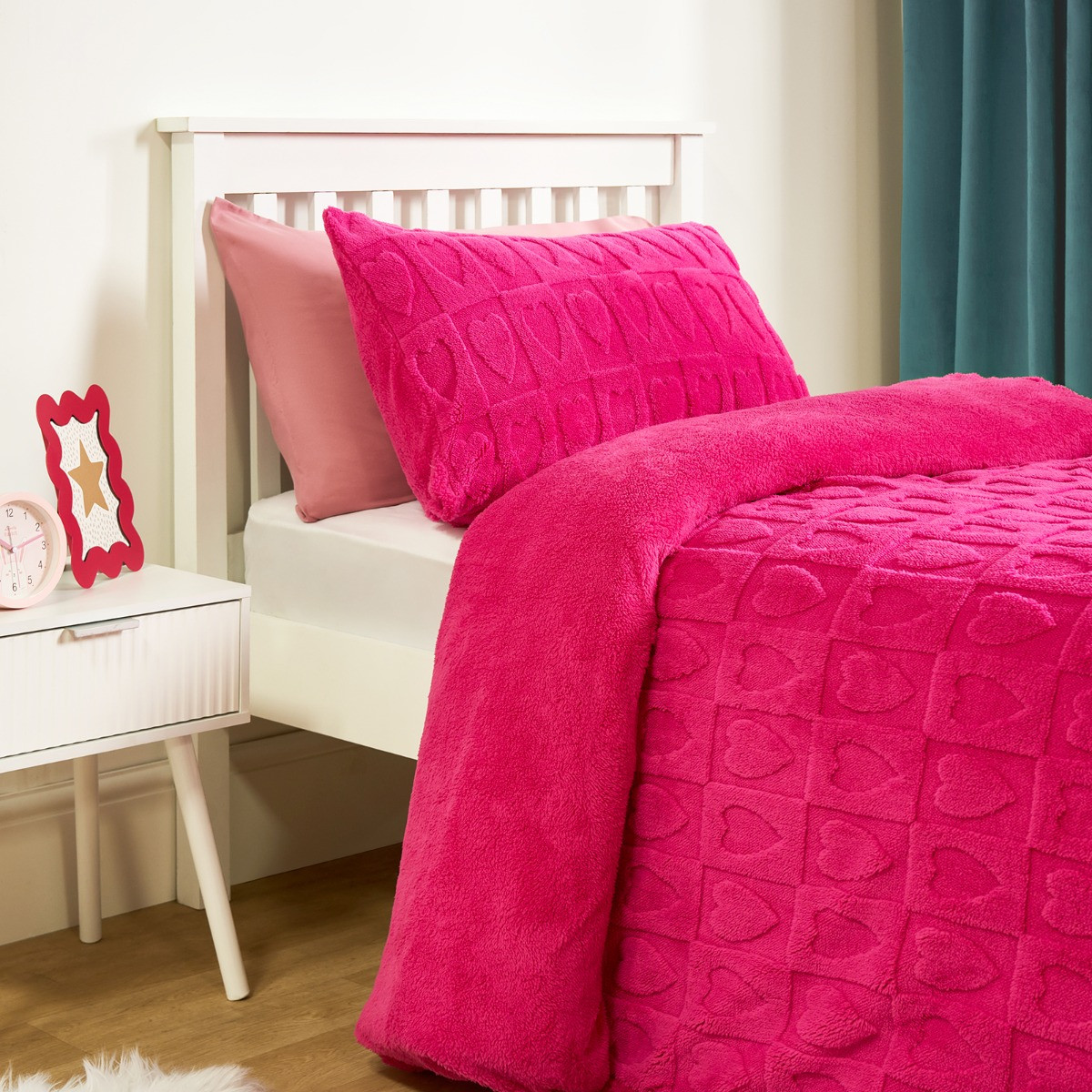 OHS Heart Tufted Fleece Duvet Cover Set, Hot Pink - Single>