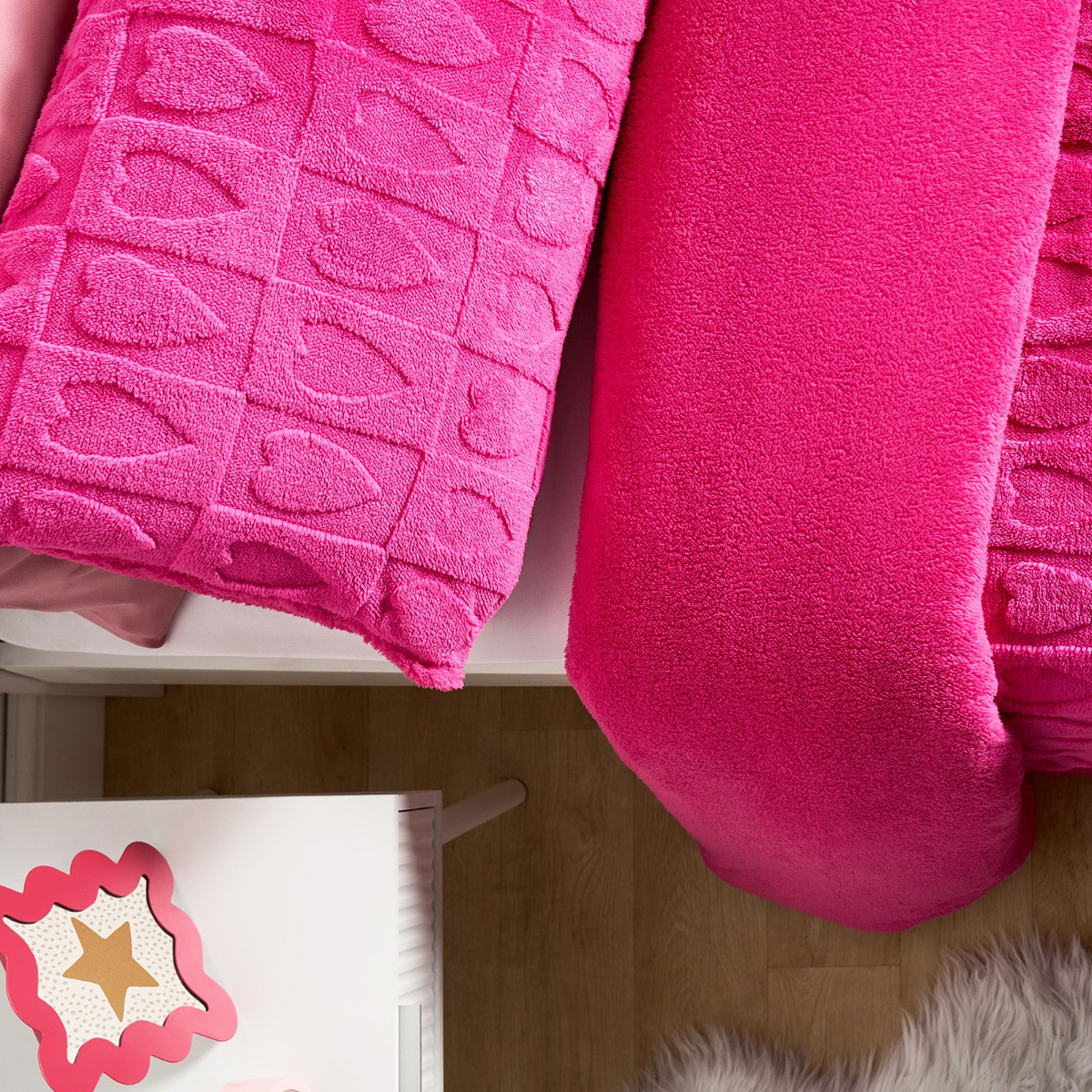 OHS Heart Tufted Fleece Duvet Cover Set - Hot Pink >