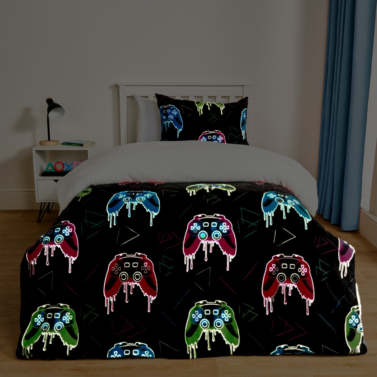 OHS Gaming Glow In The Dark Duvet Set, Black - Double >