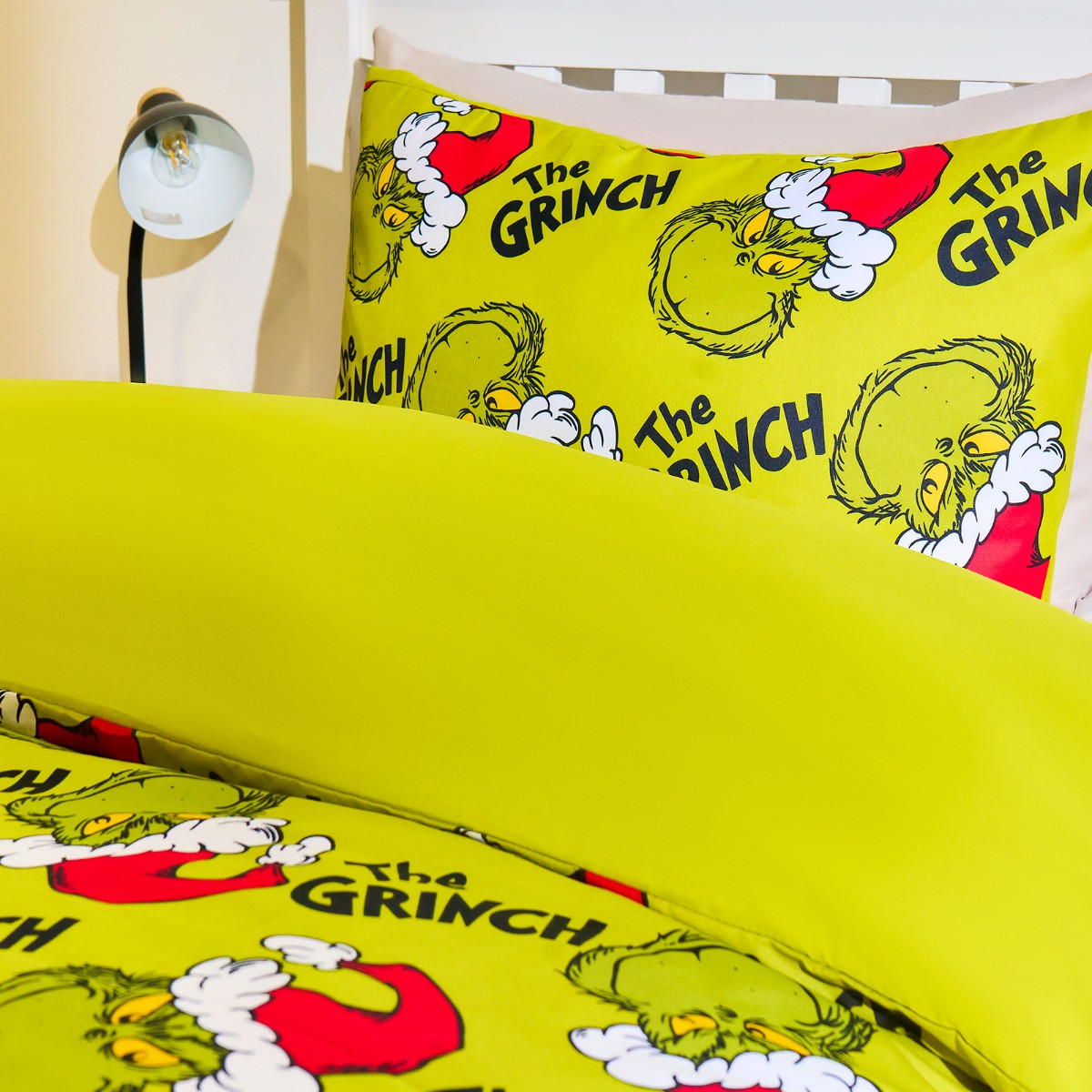 OHS Grinch Printed Duvet Set, Green - Double>